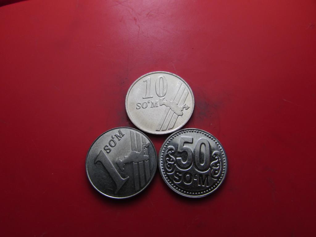 НАБОР МОНЕТ УЗБЕКИСТАНА, 3 ШТ. (1, 10, 50 СУМ) UNC_1