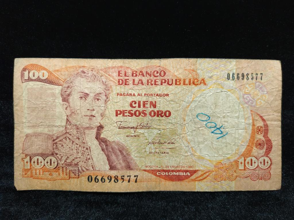 Банкнота Колумбия 100 песо 1990 года