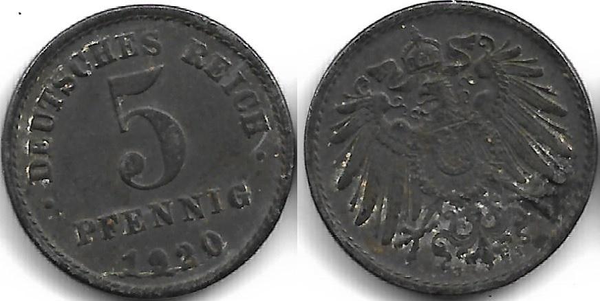 Германия 5 пфеннигов 1920 А (3)