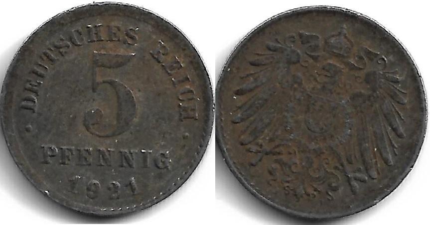 Германия 5 пфеннигов 1921 J (3)