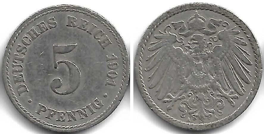 Германия 5 пфеннигов 1901 A