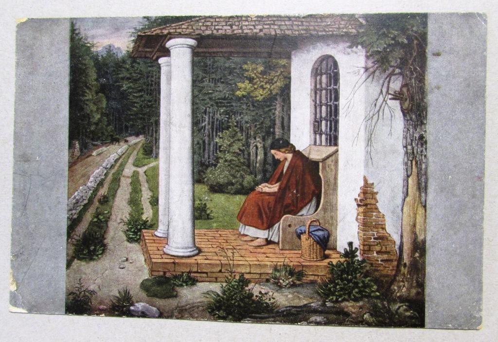 Девушка на скамье за молитвой Германия Штемпель 1918