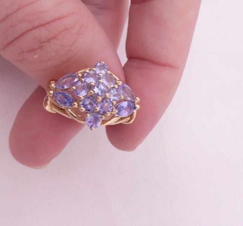Кольцо крупное модное золото 375 проба природный Танзанит
