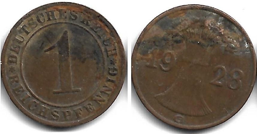 Германия 1 рейхспфенниг 1928 G