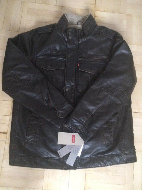 Faux Leather Stand Collar Military Jacket by Levis®