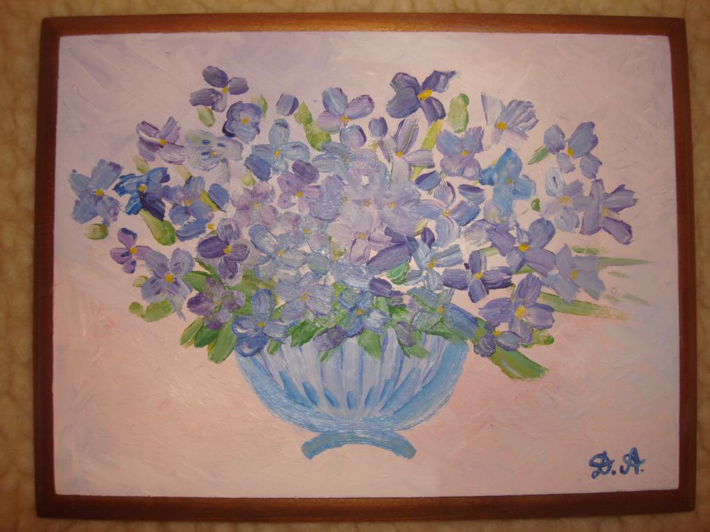 Картина маслом фиалки авторская