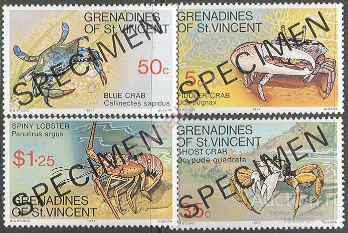 М0530 Морская Фауна Крабы SPECIMEN 1977 Сент-Винсент Гренадины 4м п/с **