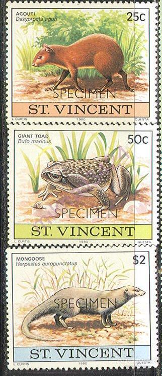 М0792 Фауна Животные SPECIMEN 1980 Сент-Винсент 3м п/с **