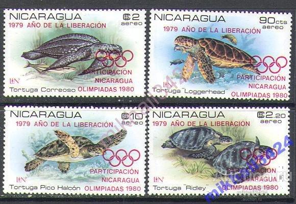 М3622 ✅ ☭ Фауна Черепахи Олимпиада Олимпийские игры надпечатки 1980 Никарагуа 4м п/с ** 45МЕ
