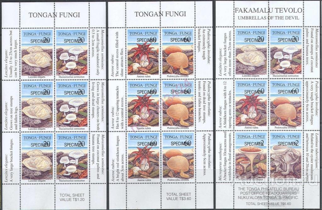 М1761 ✅ Флора Грибы SPECIMEN 1997 Тонга 3м/л п/к **