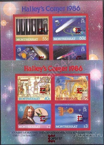 1159 Космос Комета Галлея Астрономия Живопись Джотто 1987 Монтсеррат 2блока надпечатка б/з **