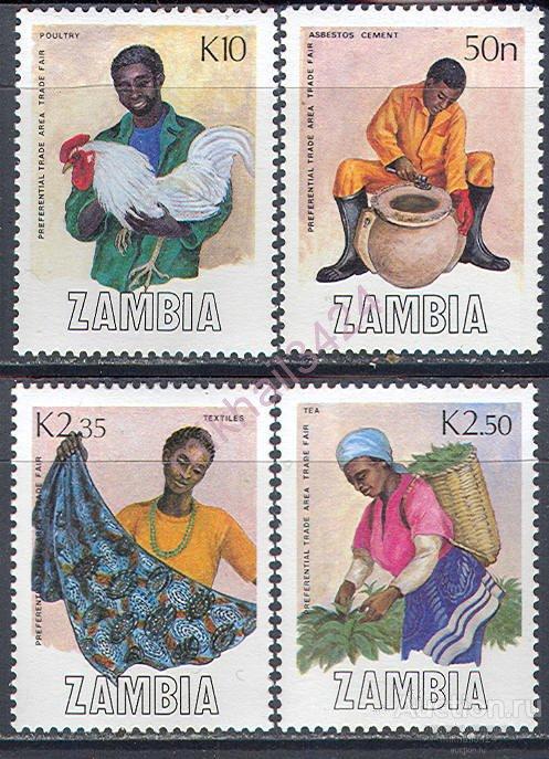 2109 ✅ Фауна Домашние Птицы Промыслы 1988 Замбия 4м п/с ** 6МЕ