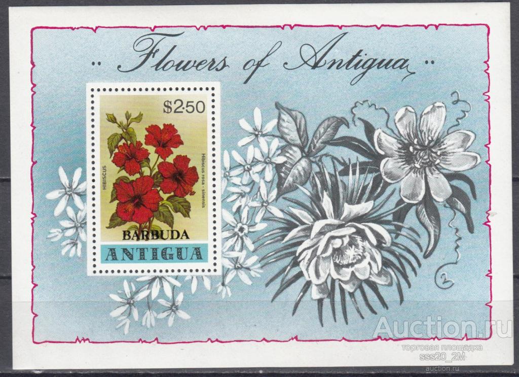 Барбуда 1978 китайская роза или гибискус китайский надпечатка MiBl37 MNH блок