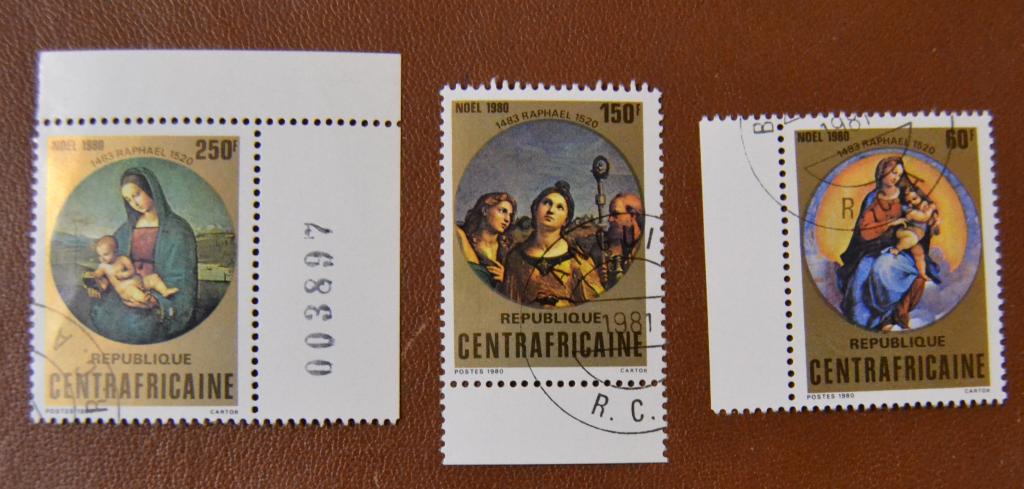 Центрально-Африканская Республика - ЦАР 1980 г. Рождество. Мадонна. Живопись Серия 3 марки. гаш.