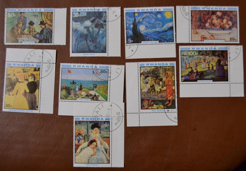 Руанда 1980 г. Искусство Живопись Картины Французских импрессионистов Серия 9 марок гаш.