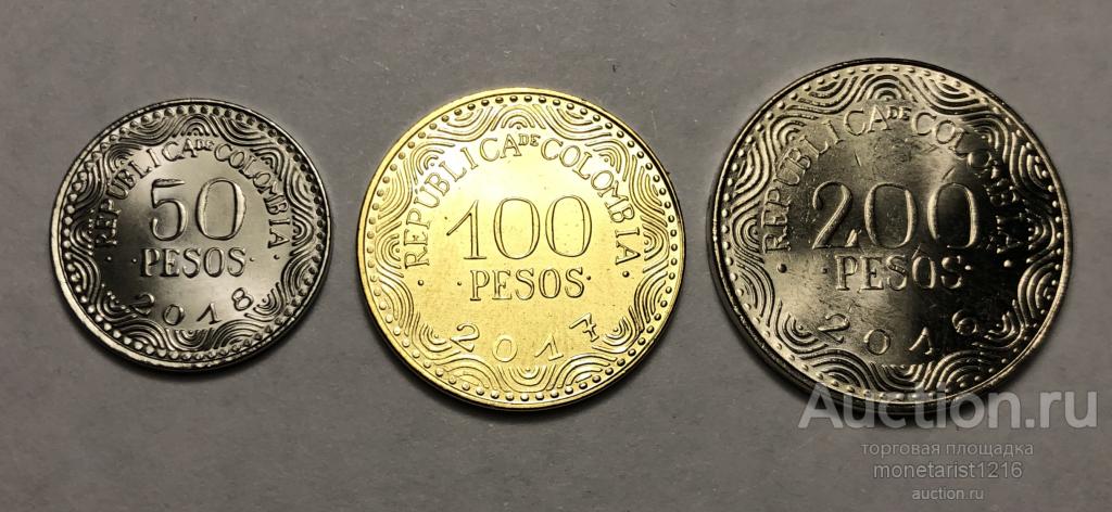 Колумбия  Набор  50  100  и 200  песо   2017 2018  года   АНЦ  UNC