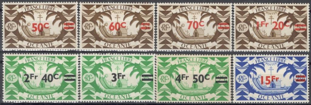 Французская Океания, 1945, № 196-203, € 8,  MNH, полн., этнография, корабли