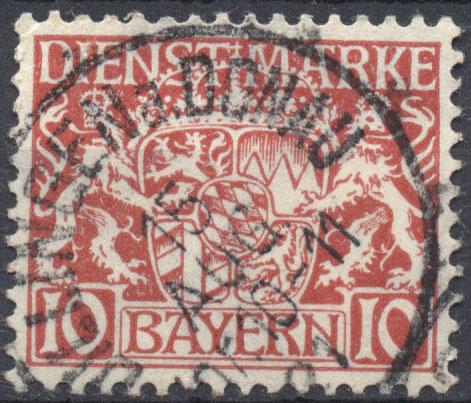Бавария 1916 г служебная Герб гашеная