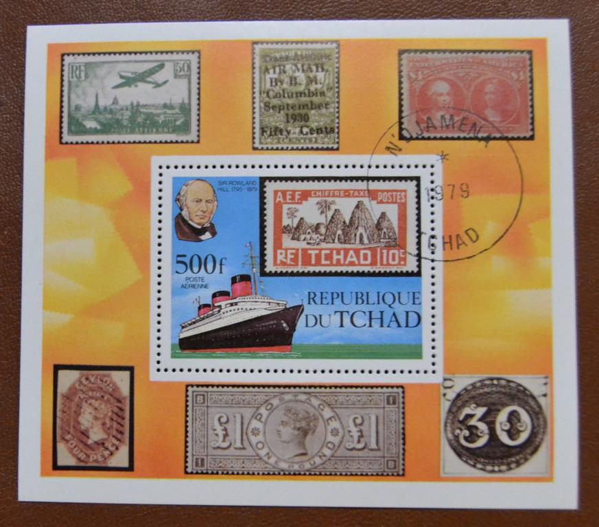 Чад 1979 г. Корабль, авиация, филателия. Mi # блок 79.