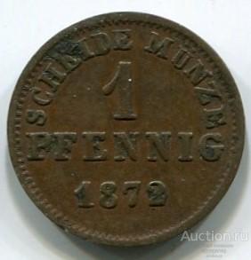 Германия - Гессен-Дармштадт 1 пфенниг 1872 года.