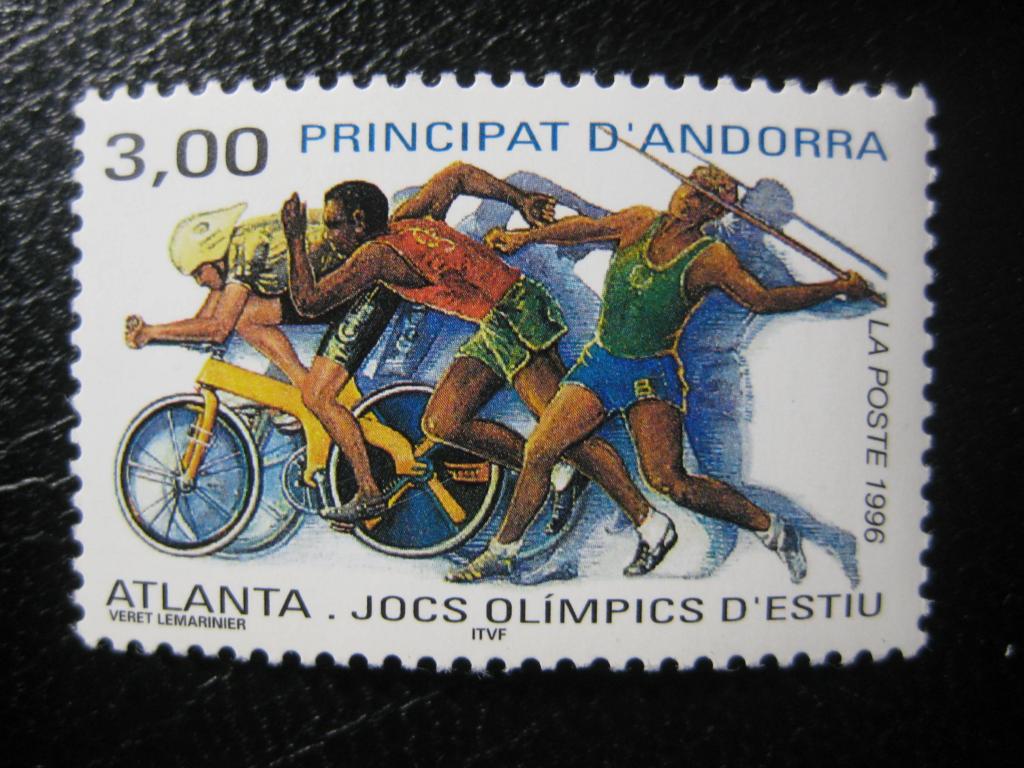 Почтовые марки Андорры. Почтовые марки Андорры французской. Марки Principat d Andorra. На велосипеде с копьём.