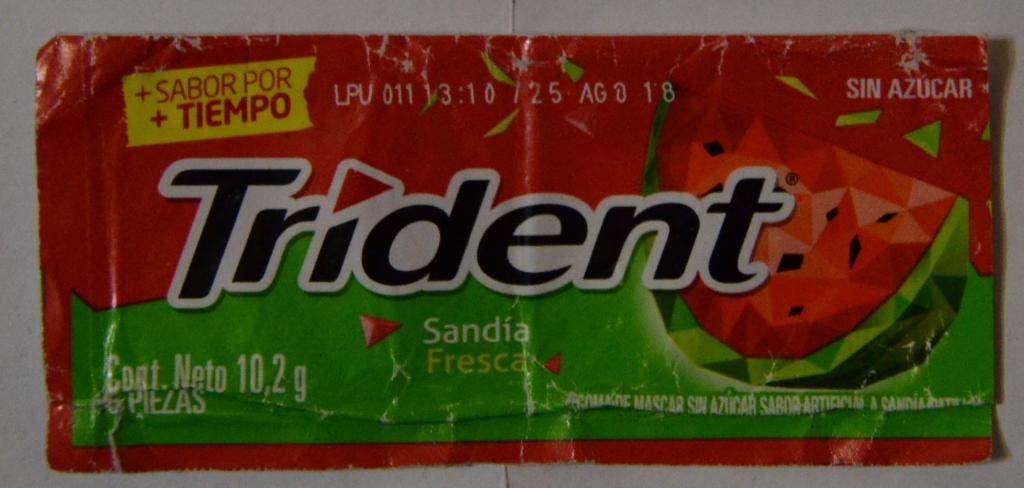 Этикетка жевательная резинка TRIDENT арбузная - Перу большая