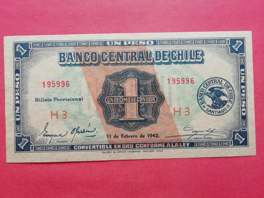 1 песо 1942г.Чили.XF.Р-89.