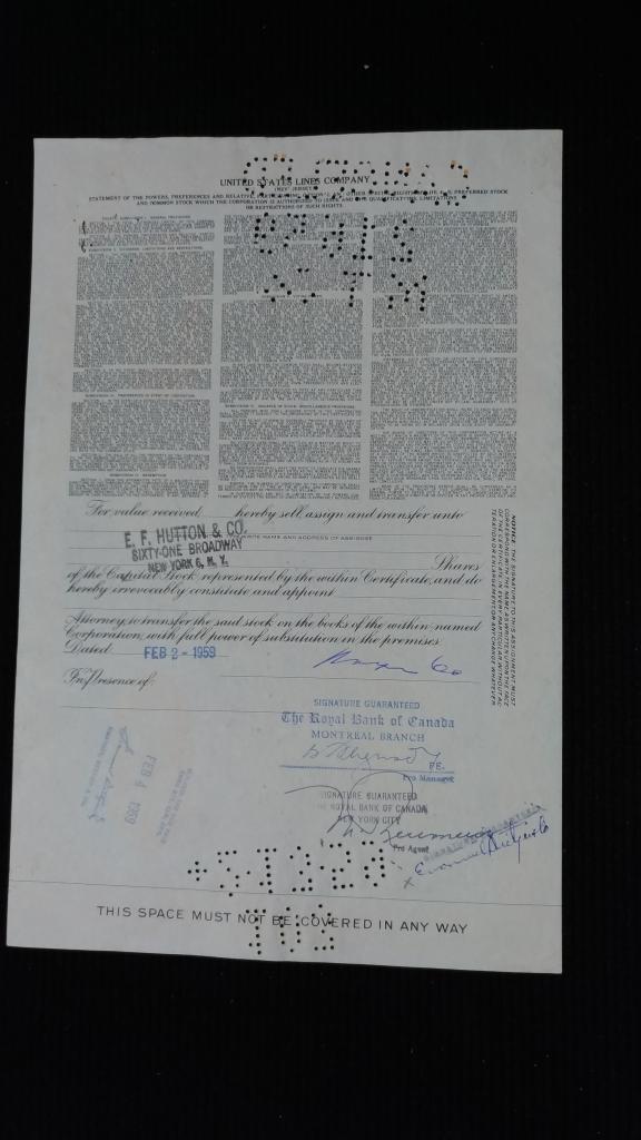 Акция UNITED STATES LINES COMPANY