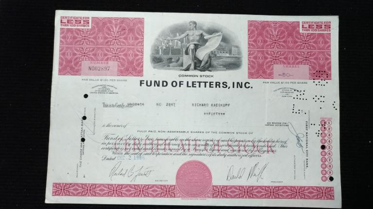 Акция FUND OF LETTERS, INC.