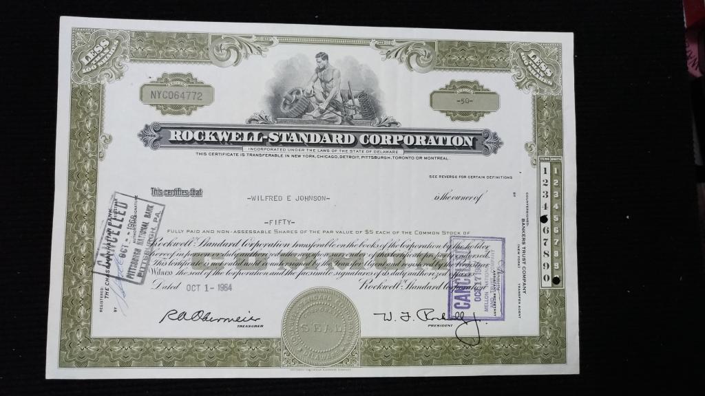 Акция ROCKWELL-STANDARD CORPORATION