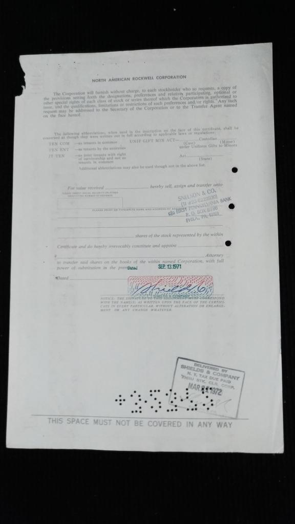 Акция North American Rockwell Corporation, 1972