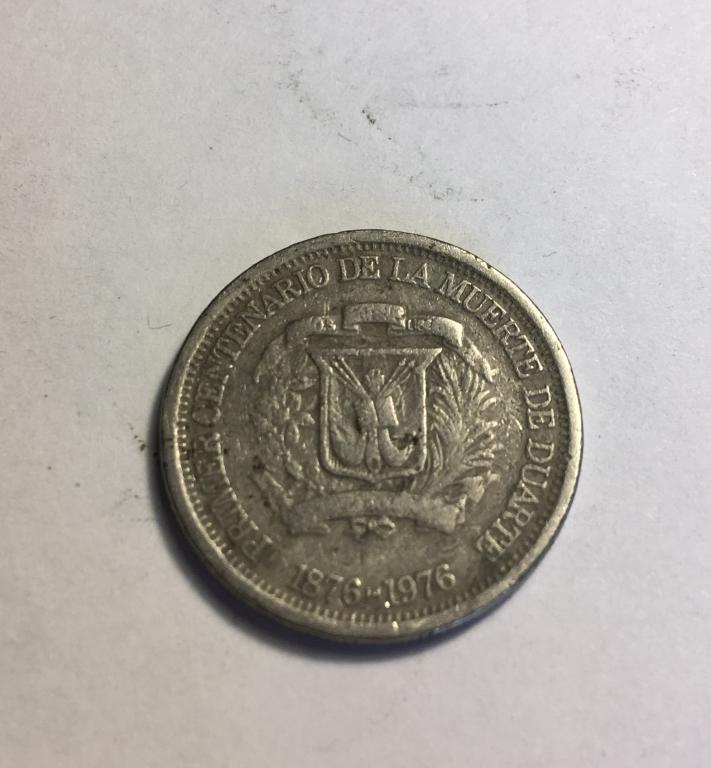 25 сентаво 1976 год Доминиканская республика. Монета Доминикана.