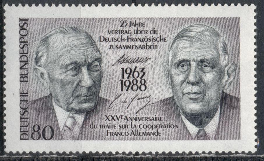 ФРГ  1988 г. 25 лет франко-германского сотрудничества негашен*.
