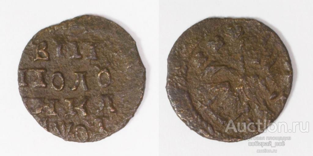 Монета  Петра I  Полушка  1719 г   (058)