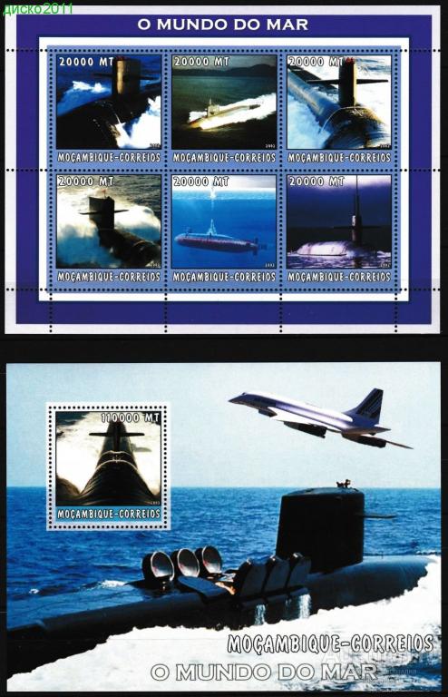 Мозамбик 2002 ВМФ Флот Подводные лодки Субмарины Самолеты Милитария м/л+бл**