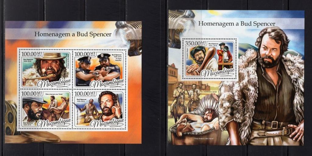 Мозамбик, 2016г., актер Бад Спенсер (лист+блок) **