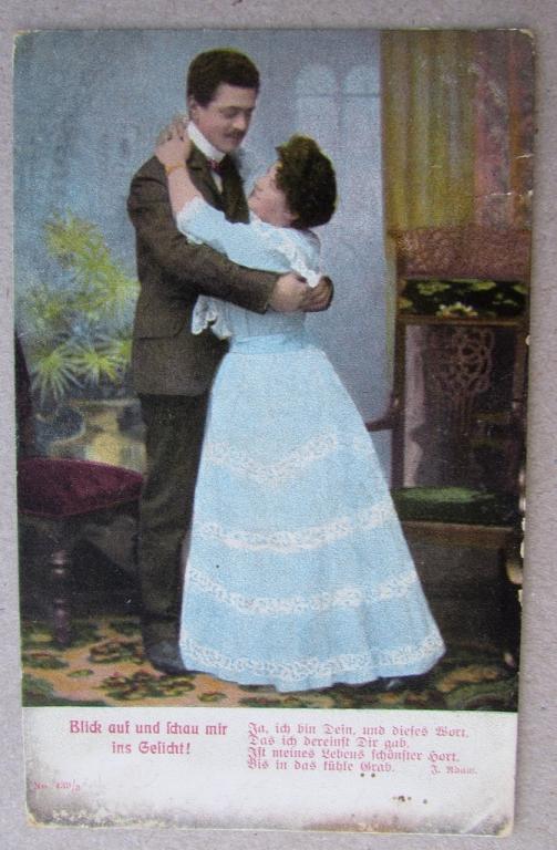 Влюбленная пара в объятьях Штемпель 1908