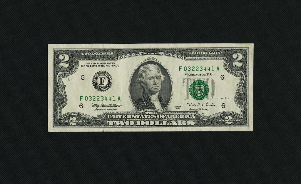 2 доллара. 1995 год. США. F - Атланта. # 3773.