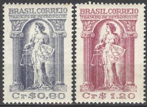 + Бразилия 1953 Michel 822 - 823 (CV 1,0 eur) MH Правосудие Фемида Весы