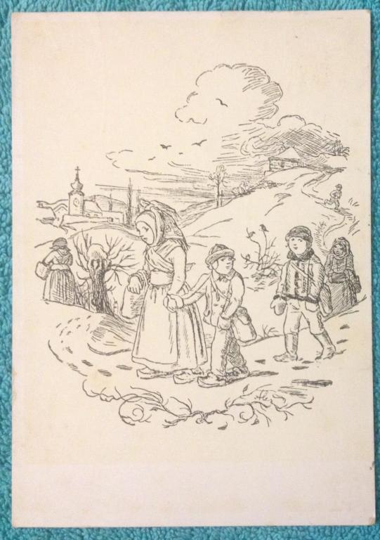 Otkrytka Risunok Grafika Doroga V Shkolu Deti 1952 God 099 Pokupajte Na Auction Ru Po Vygodnoj Cene