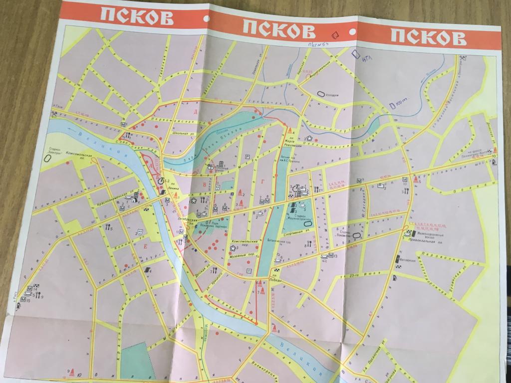 Псков карта достопримечательностей