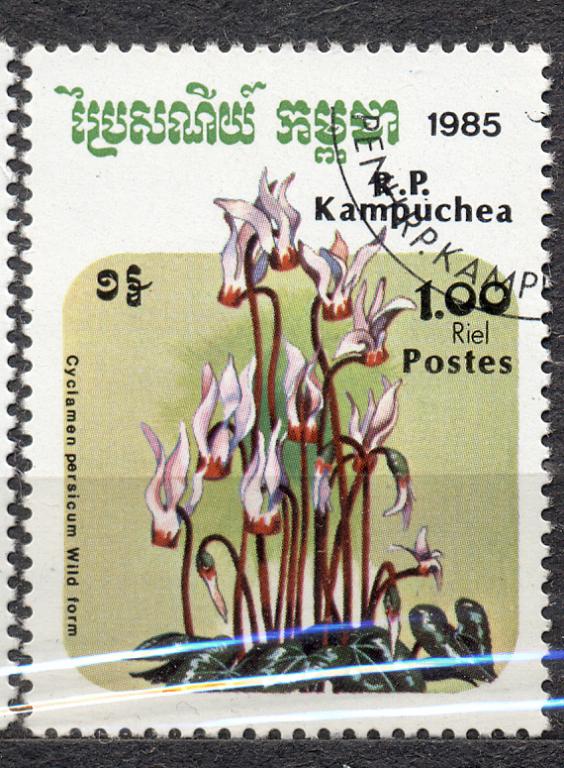 Кампучия 1985 г.. стандарт ЦВЕТЫ  гашеная