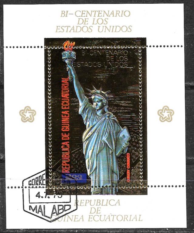 Экв. Гвинея. Золото  200  лет  США  бл