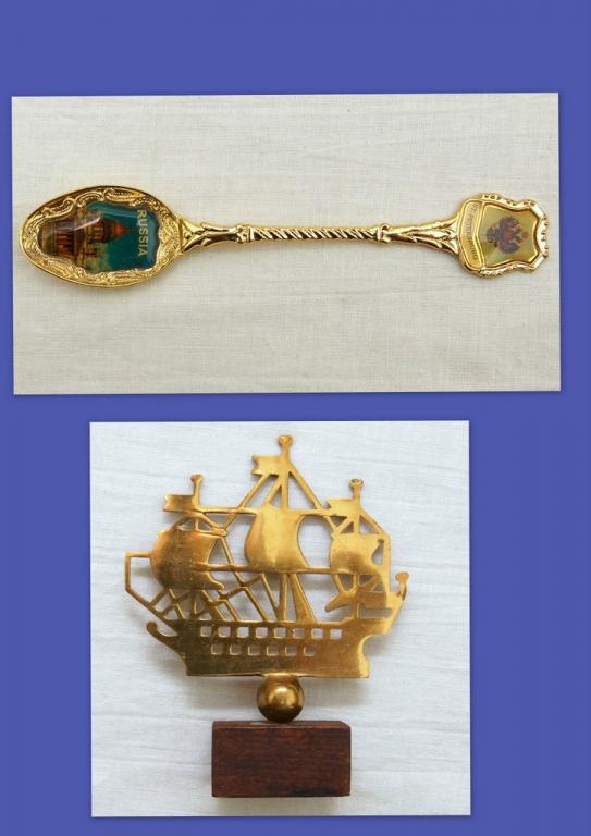 Сувениры ЛОЖЕЧКА  ( Санкт-Петербург ) + ПАРУСНИК  ( СССР )         (К6/25)