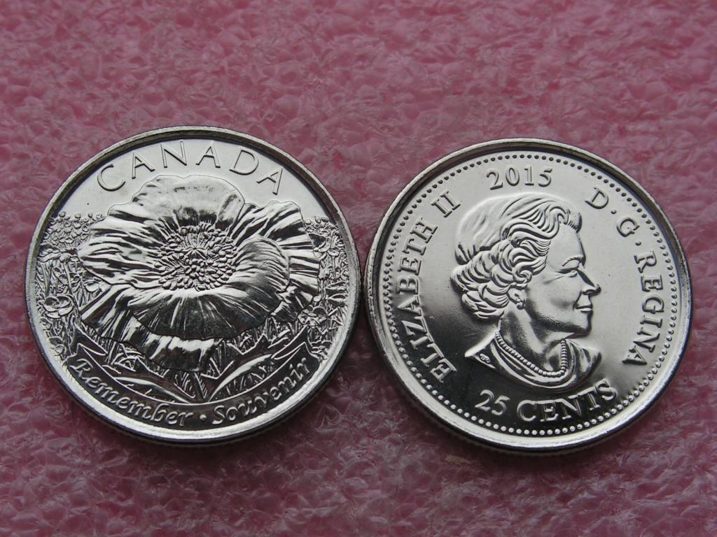 Канада 25 центов 2015 100 лет стиху 1WW unc