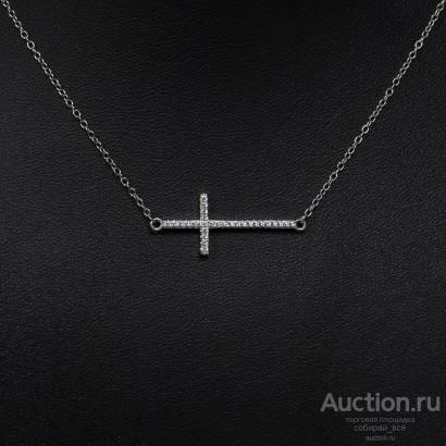 Цепочка с крестом, серебро, 925 пр, вес 3,2 гр,  цирконы (17)