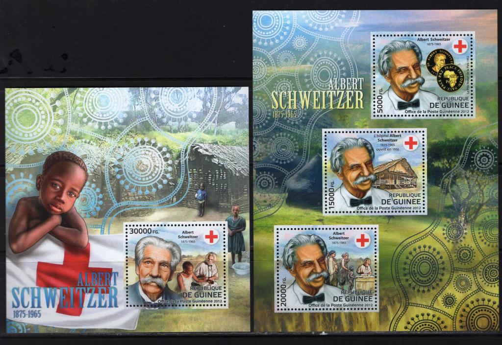 Гвинея, 2012г., красный крест, Альберт Швейцер (лист+блок) **
