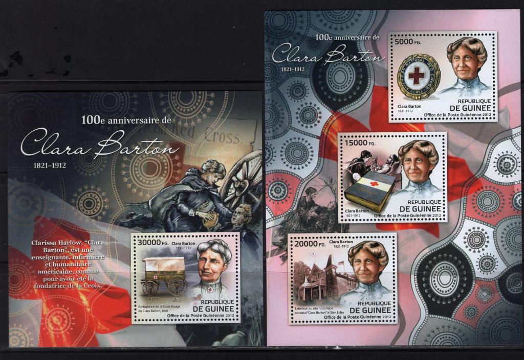 Гвинея, 2012г., основательница Американского Красного Креста Клара Бартон (лист+блок) **