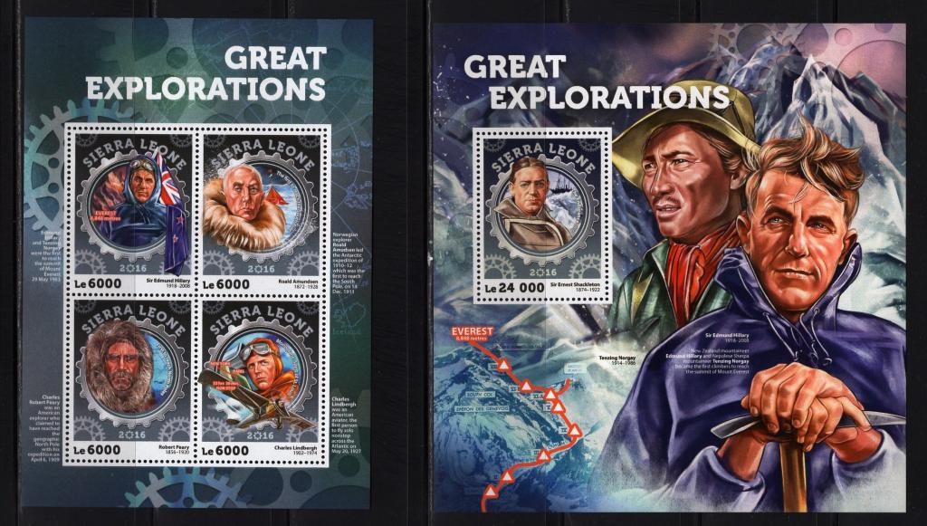 Съерра-Леоне, 2016г., великие исследователи (лист+блок) **