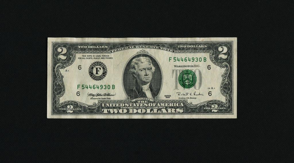 2 доллара. США. 1995 год. F- Банк Атланта штат Джорджия. # 3839.